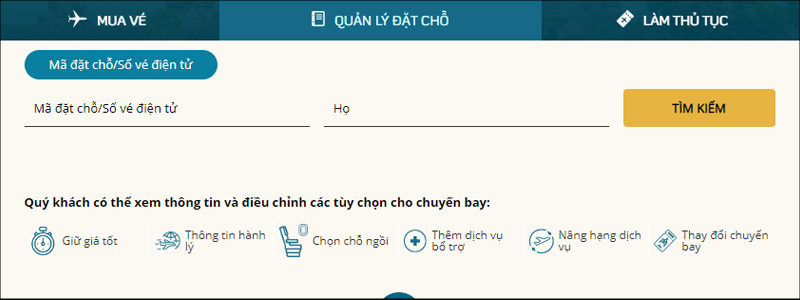 Nhập mã đặt chỗ và họ tên để tra cứu vé máy bay đã đặt