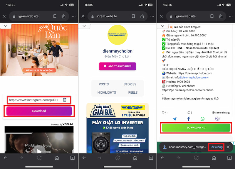Tải ảnh Instagram bằng trang web igram.website