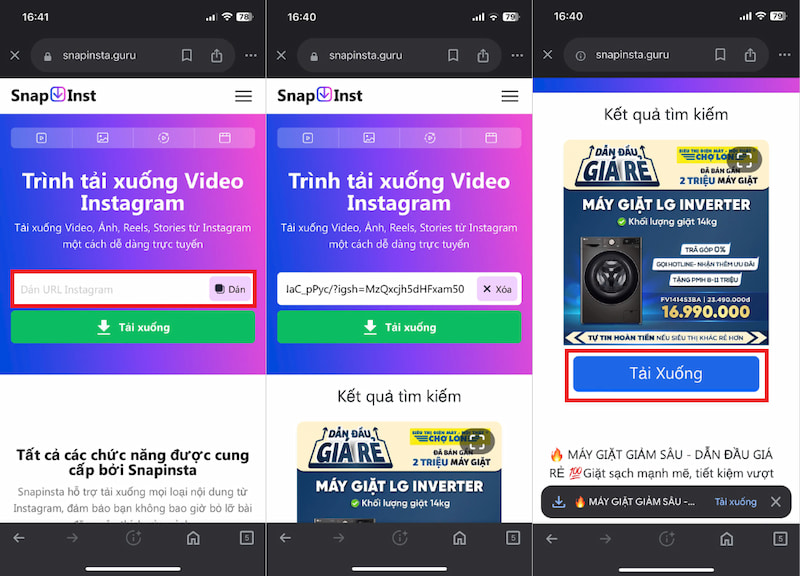 Tải ảnh Instagram về điện thoại bằng trang web SnapInsta