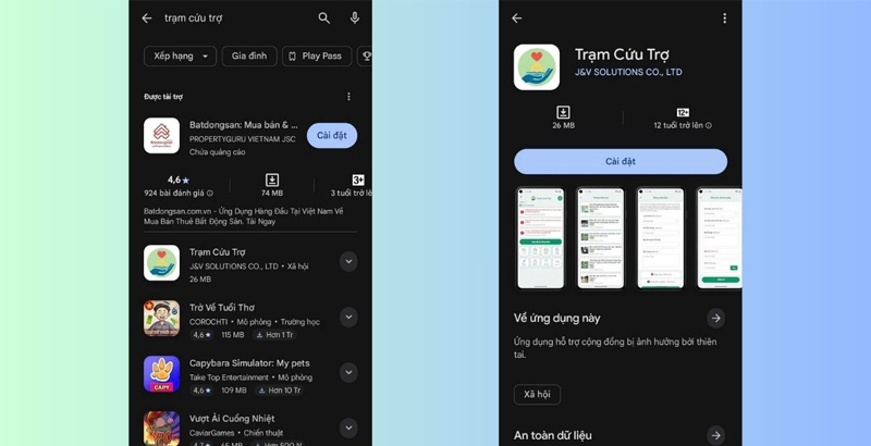 Tìm và tải ứng dụng Trạm Cứu Trợ về điện thoại