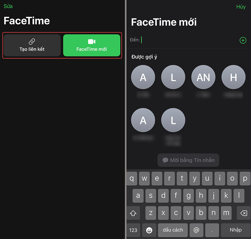 Tạo cuộc gọi Facetime mới