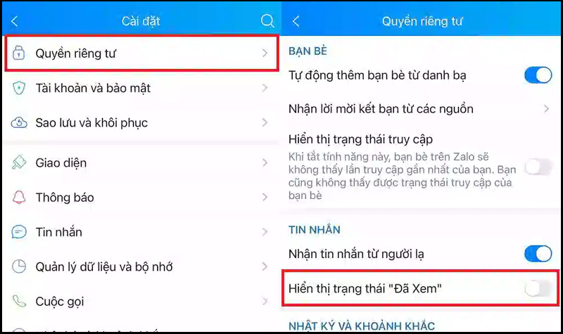 Tắt trạng thái đã xem trên Zalo