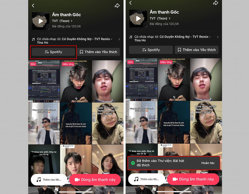 Thêm bài hát yêu thích trên Tiktok vào Thư viện Spotify