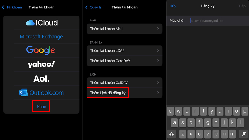 Chọn Khác sau đó thêm lịch đã đăng ký và lưu lại