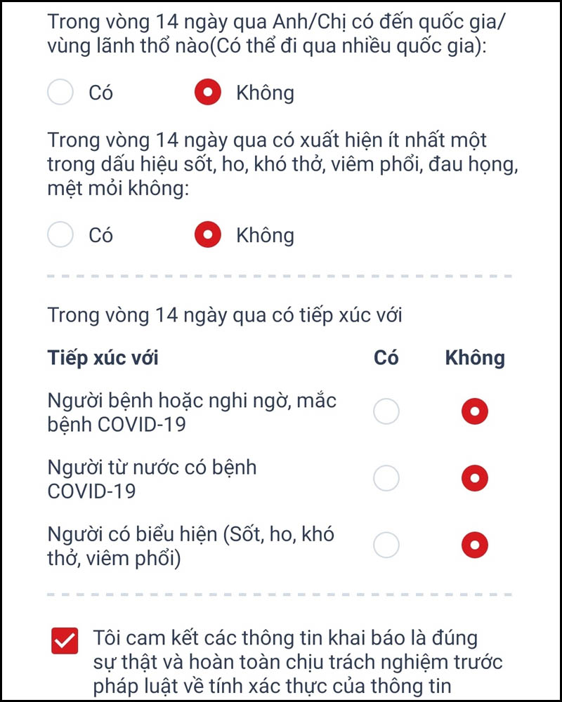 Tiến hành khai báo y tế và gửi tờ khai