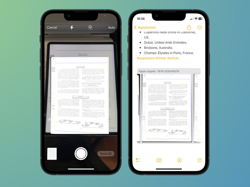 Tính năng Scan tài liệu của Apple Notes