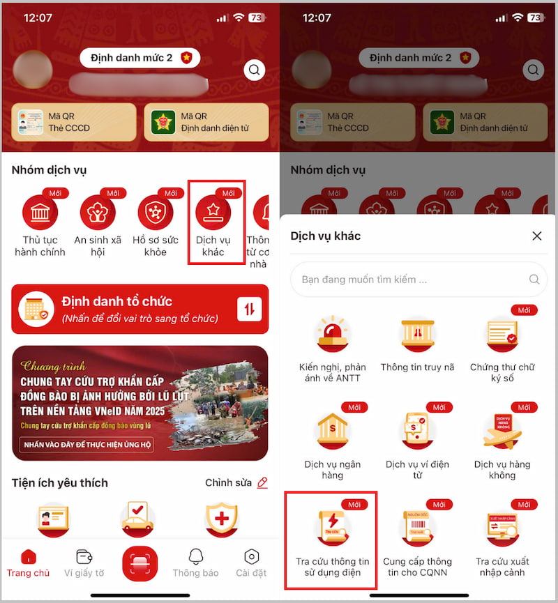 Chọn Tra cứu thông tin sử dụng điện