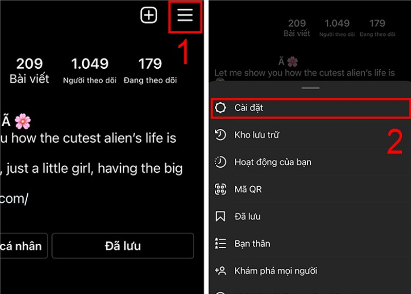 Truy cập Cài đặt trên ứng dụng Instagram