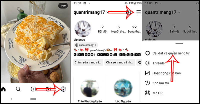 Truy cập Cài đặt và quyền riêng tư trên Instagram