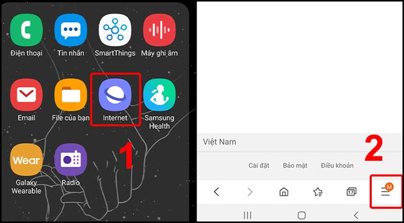 Truy cập Samsung Internet trên điện thoại Samsung