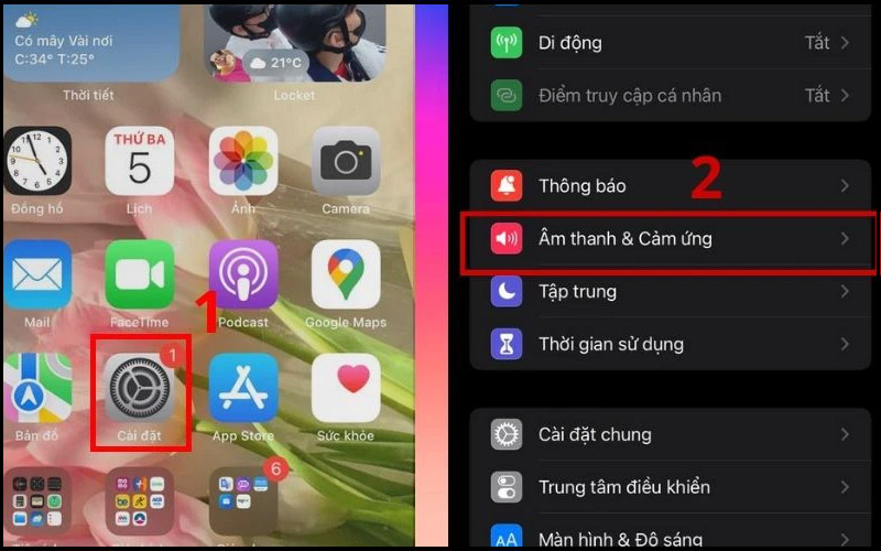 Truy cập tùy chọn Âm thanh & Cảm ứng trên điện thoại iPhone