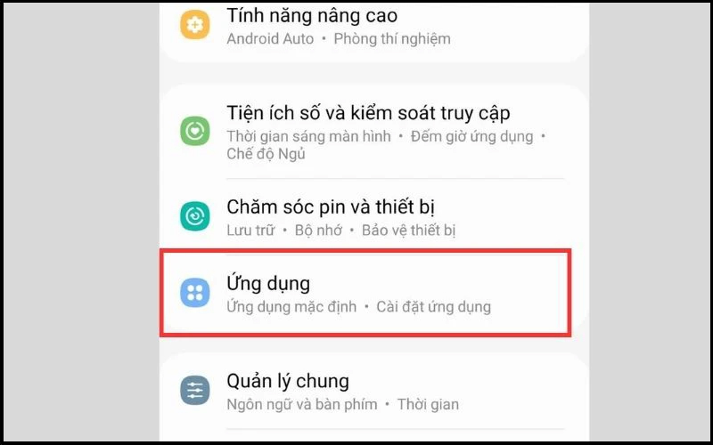 Truy cập vào mục Ứng dụng trên điện thoại Samsung