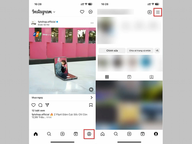 Truy cập vào trang cá nhân trên Instagram