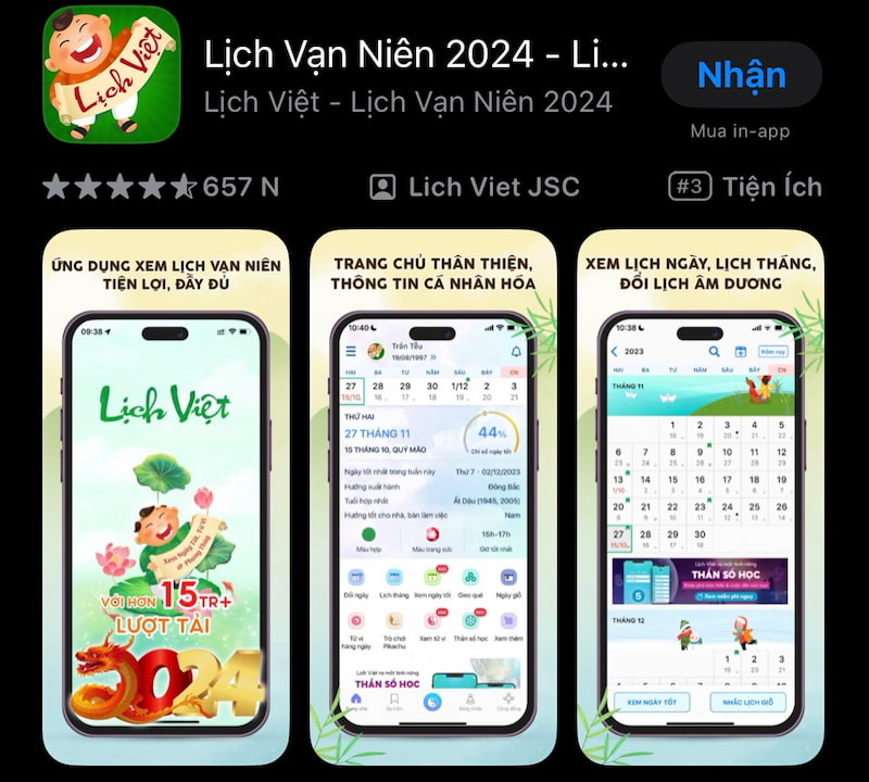 Ứng dụng Lịch Vạn Niên - Lịch Việt