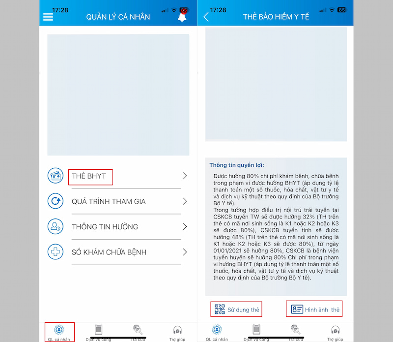 Xem thông tin thẻ BHYT