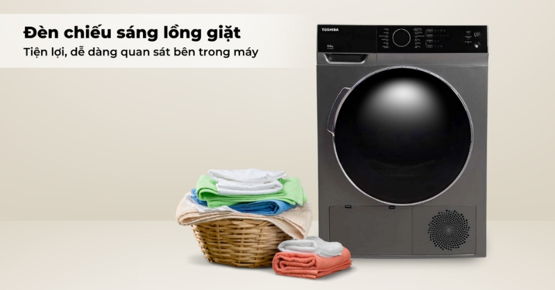 Máy Sấy Ngưng Tụ Toshiba 8 Kg TD-K90MEV(SK) trang bị đèn chiếu sáng lồng giặt
