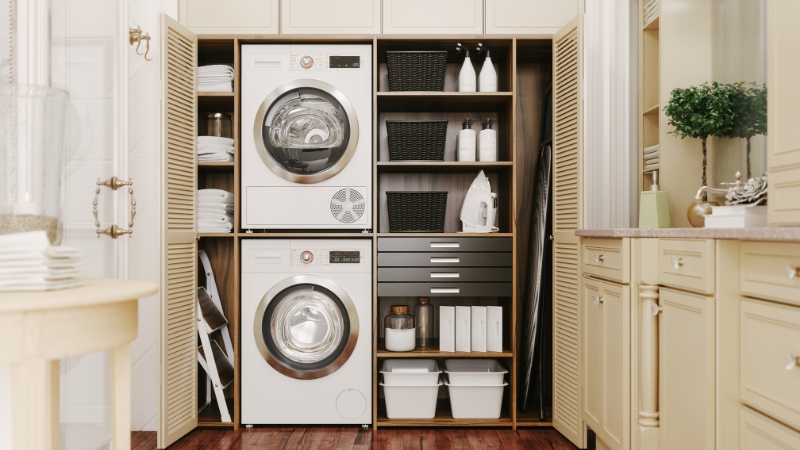 Người dùng có thể đặt máy sấy trên máy giặt để tiết kiệm diện tích nhà