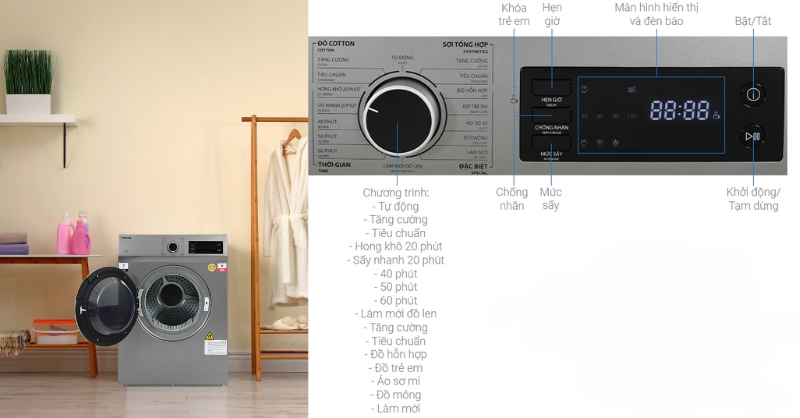 Máy sấy Toshiba trang bị nhiều chương trình sấy