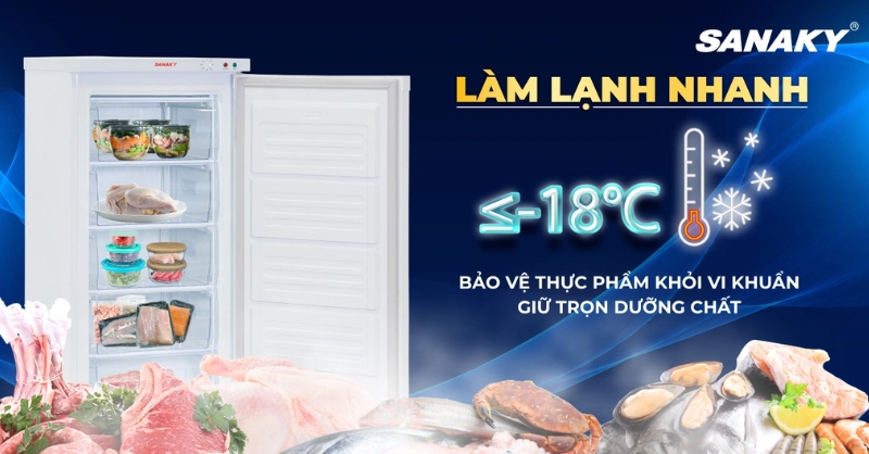 Nhiệt độ ≤ -18°C bảo quản thực phẩm trong điều kiện đông lạnh sâu