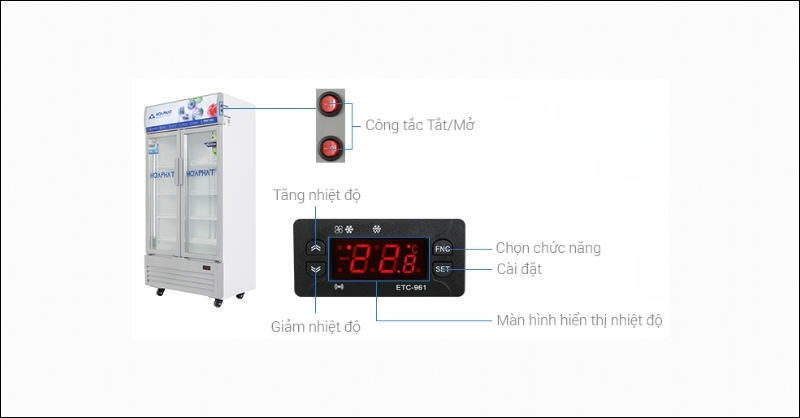 Nút điều chỉnh nhiệt độ bên ngoài tủ mát