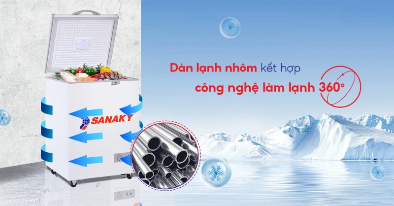 Tủ Đông Sanaky VH-150HY2 sử dụng dàn lạnh bằng nhôm