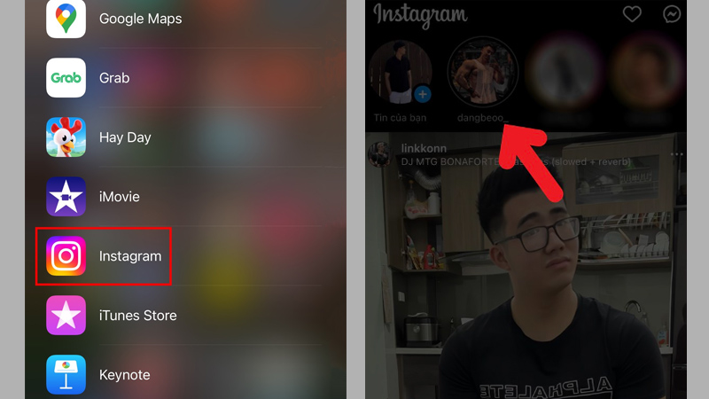 Mở ứng dụng Instagram, tìm đến story của tài khoản muốn ẩn bài viết, story