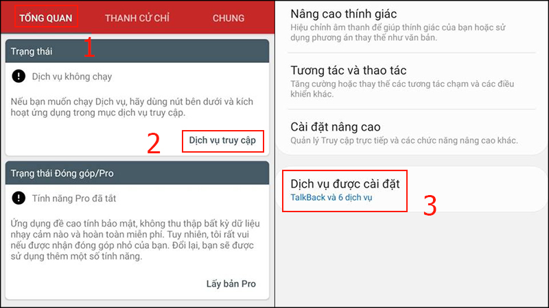 Nhấn vào Tổng quan, sau đó chọn Dịch vụ truy cập và Dịch vụ được cài đặt