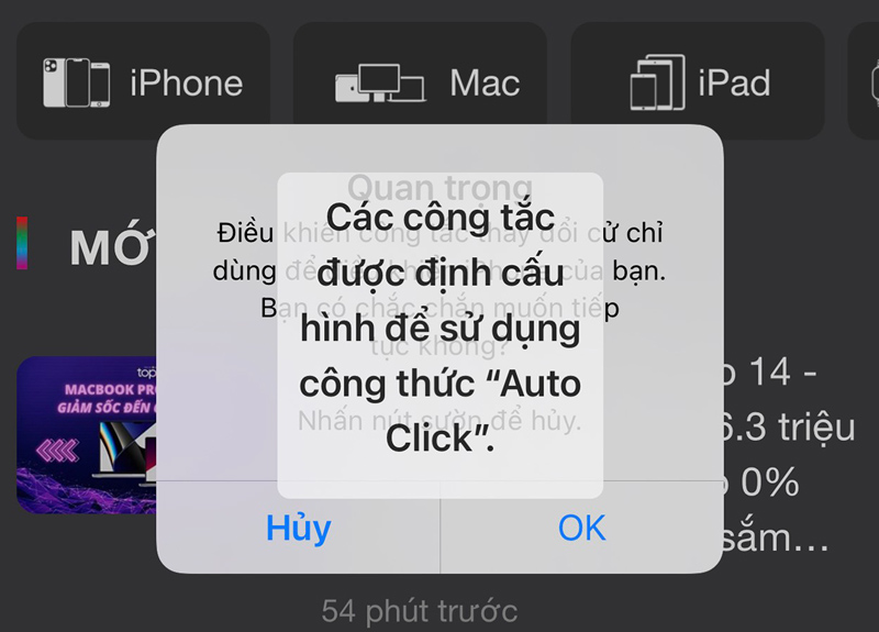 Auto Click đã được bật trên iOS