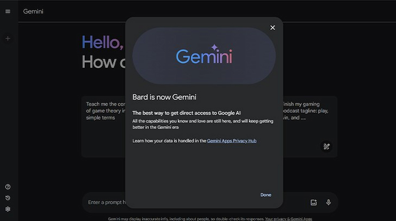 Google Bard đổi tên thành Google Gemini 