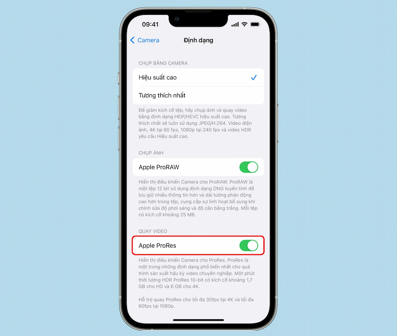 Bật Apple ProRes trên iPhone