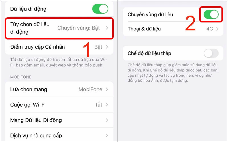 Bật chuyển vùng dữ liệu để sử dụng eSIM