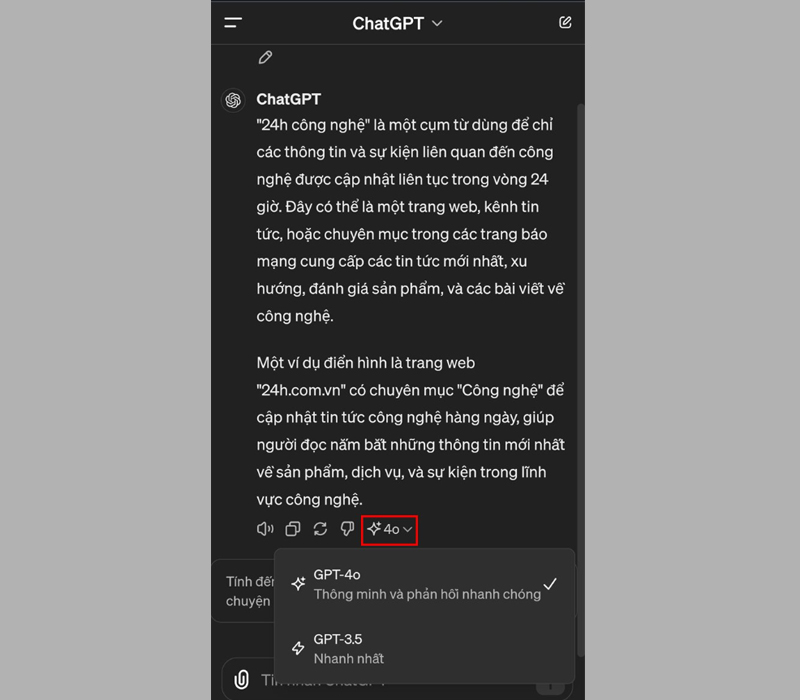 Bắt đầu trò chuyện hoặc đặt câu hỏi với ChatGPT-4o