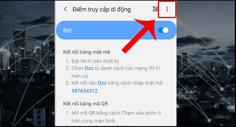 Bật điểm truy cập di động bằng cách gạt công tắc sang bên phải