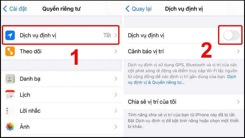 Bật định vị trên điện thoại iPhone