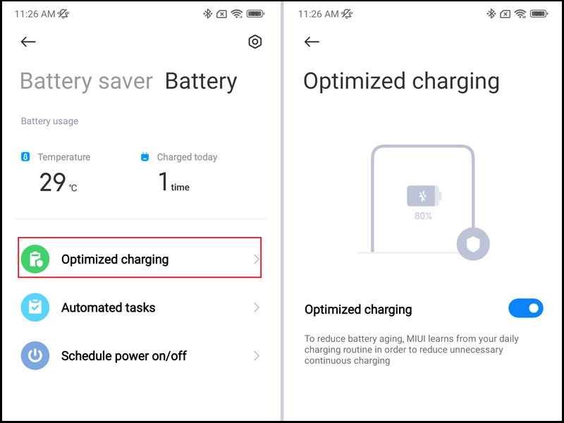 Bật sạc tối ưu hóa trên điện thoại Xiaomi