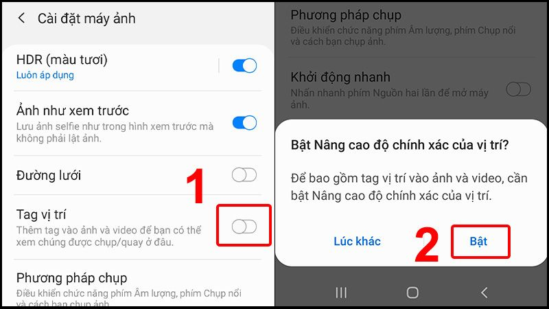 Bật tính năng hiển thị vị trí trên ảnh chụp của điện thoại Android