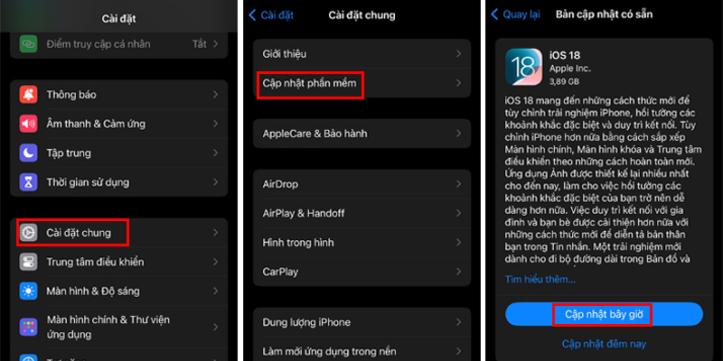 Các bước cập nhật lên iOS 18