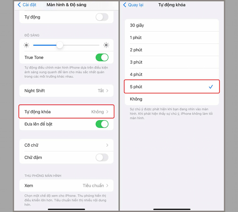 Cài đặt thời gian để tự động tắt màn hình iPhone