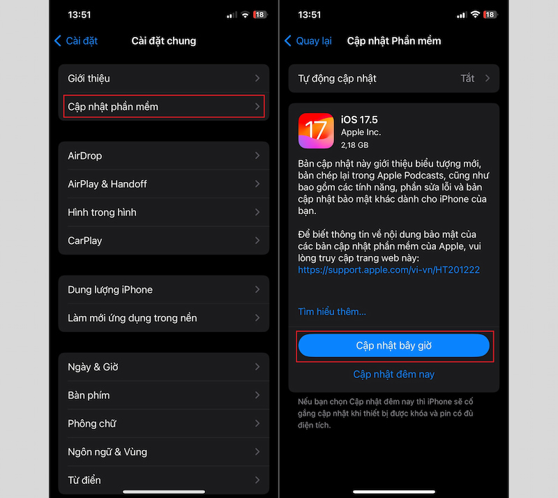 Cập nhật iOS 17.5