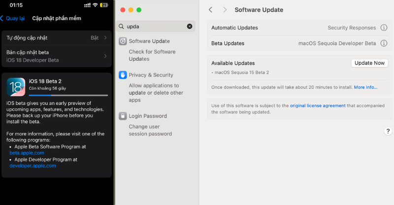 Cập nhật MacOS 15 Beta 2 và iOS 18 Beta 2 để sử dụng iPhone Mirroring 