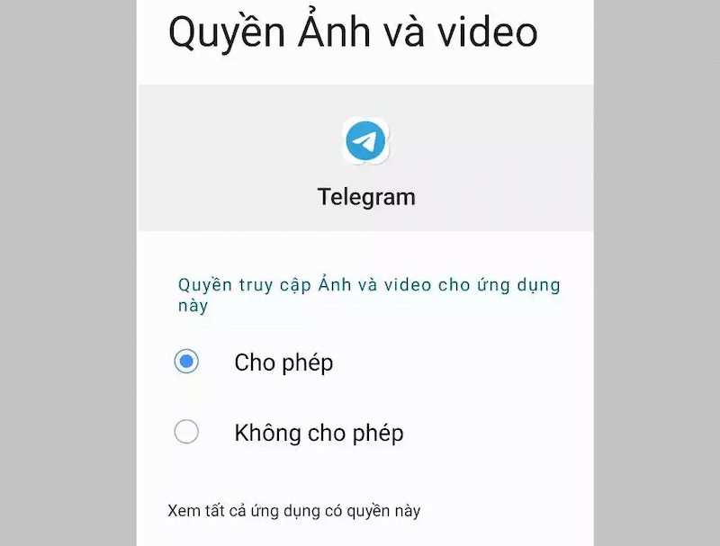 Cấp quyền để tải ảnh, video Telegram