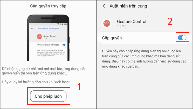 Cấp quyền truy cập cho ứng dụng Gesture Control 