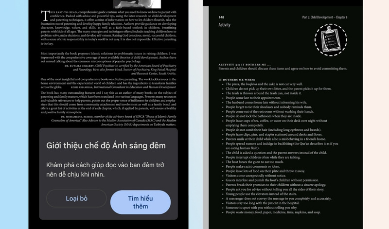 Chế độ ánh sáng ban đêm trên Google Books