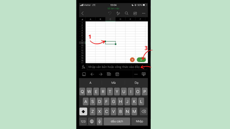 Chỉnh sửa ô tính trên Excel điện thoại