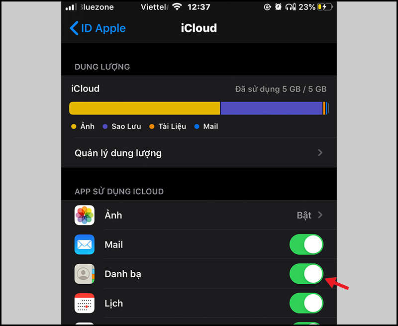 Cho phép danh bạ đồng bộ với iCloud