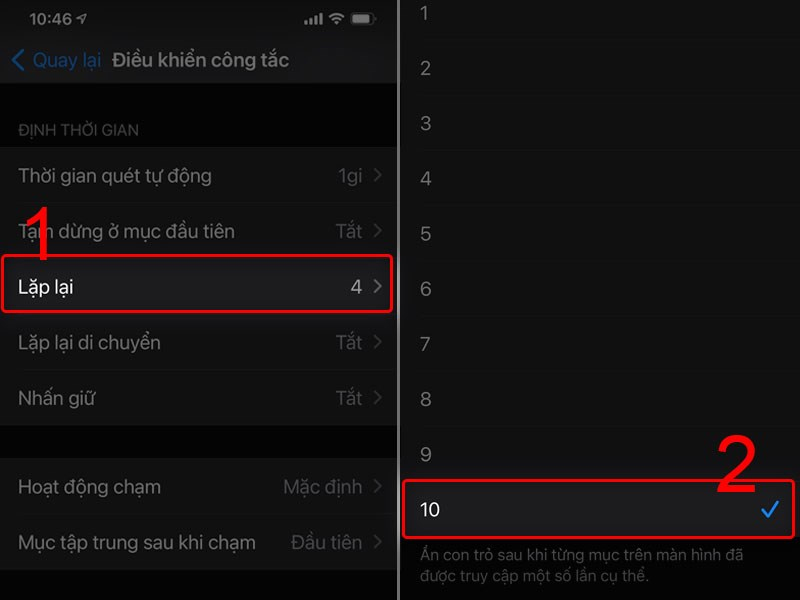 Chọn 10 trong mục Lặp lại