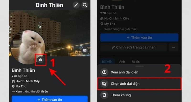 Chọn biểu tượng máy ảnh tại trang cá nhân và nhấn Chọn ảnh đại diện