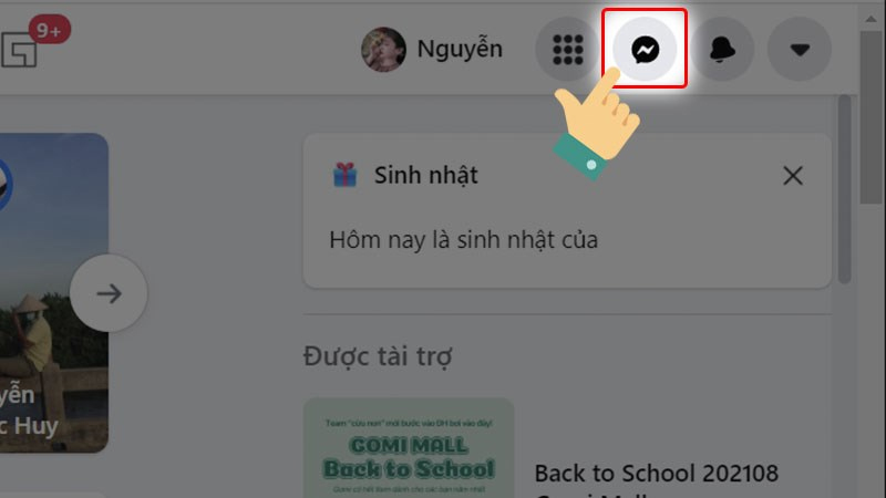 Chọn biểu tượng Messenger tại giao diện trang chủ Facebook