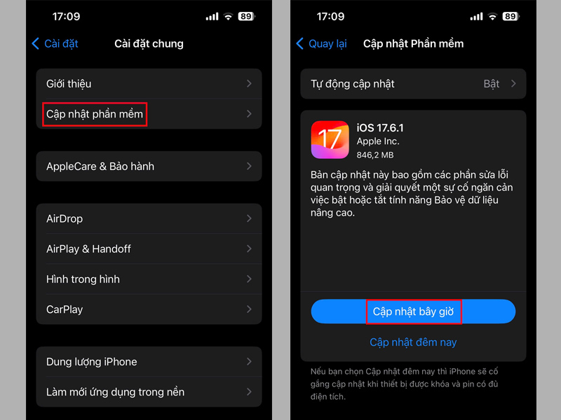 Chọn Cập nhật bây giờ để nâng cấp iPhone lên phiên bản iOS mới
