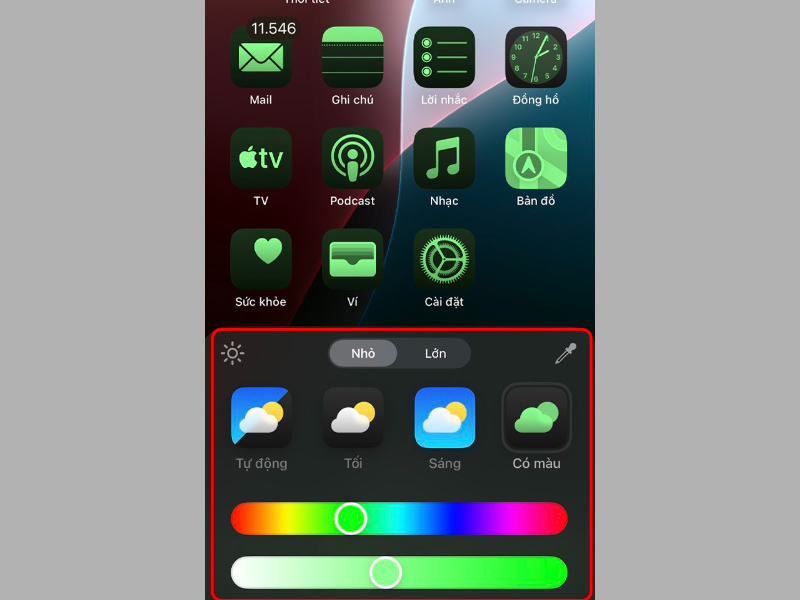 Nhấn vào tùy chọn có màu để thay đổi màu icon ứng dụng trên iPhone